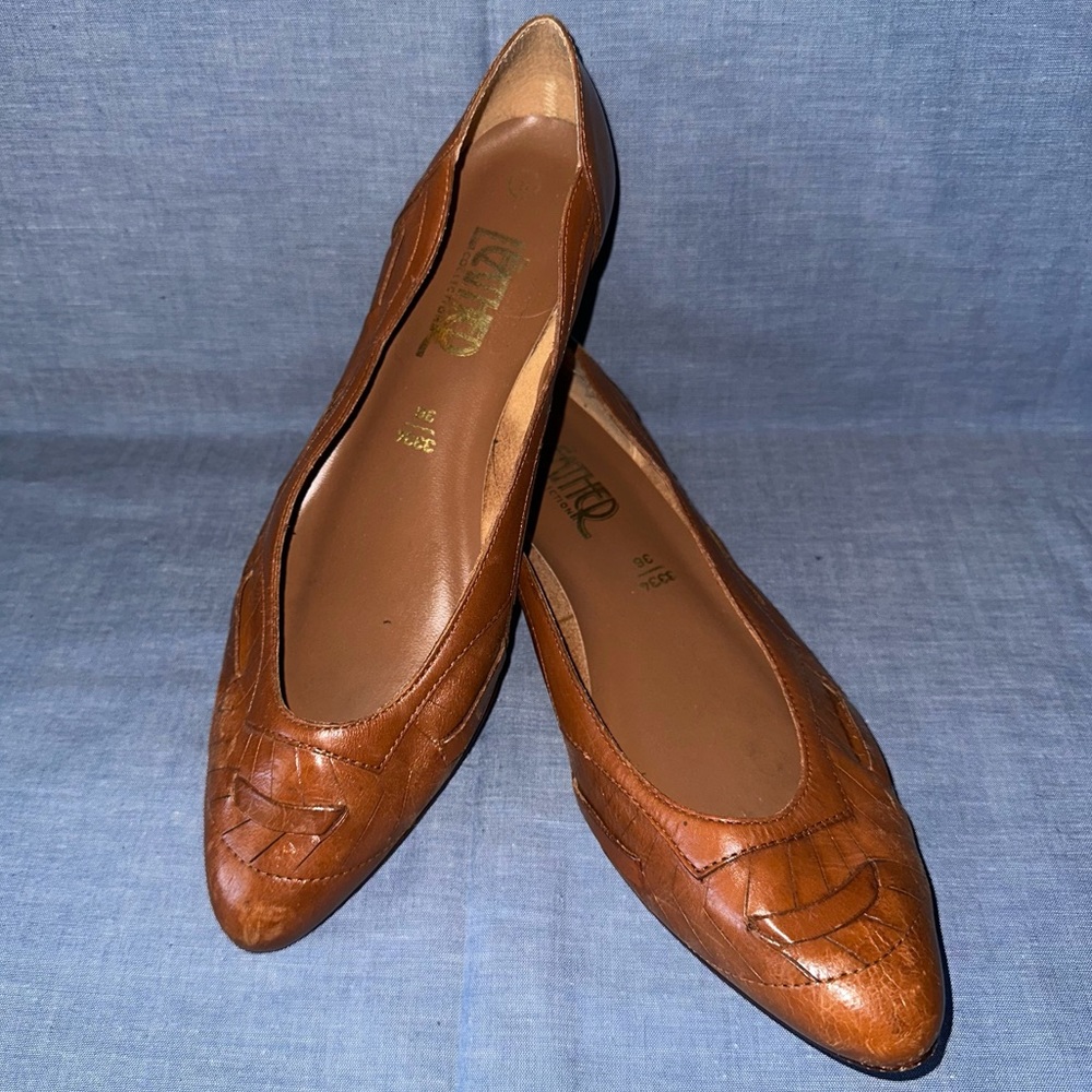 80's/90's Vintage The Leather Collection Brown Pointed Toe Flats sz 11